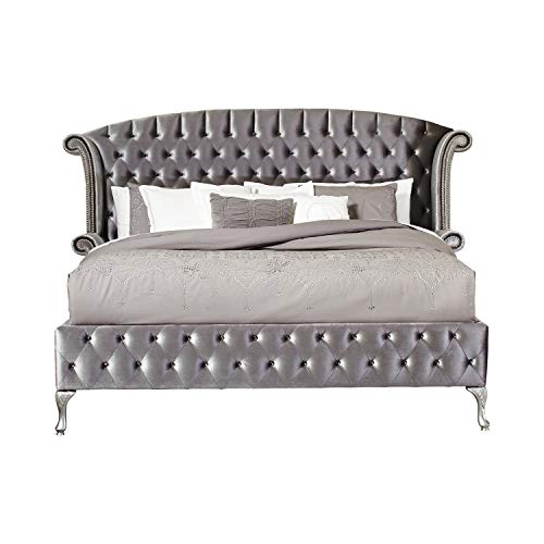 Coaster Furniture 205101KW Deanna California King Tufted Upholstered Grey Panel Bed