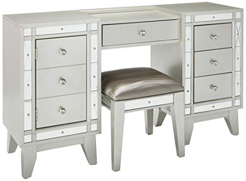 Coaster Furniture 204927 Leighton Vanity Desk and Stool Metallic Mercury, 55"D x 17.25"W x 31.75"H 204927