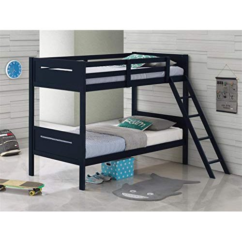 Coaster Furniture 405051BLU Armand Solid Wood Twin Over Twin Bunk Bed, Navy Blue