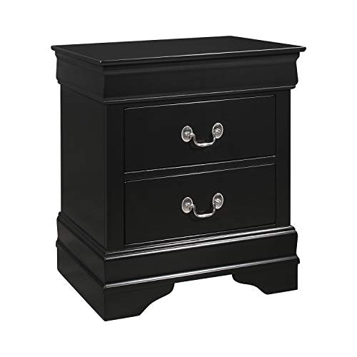 Coaster Furniture 212412 Louis Philippe 2-Drawer Black Nightstand, 21.5" D x 15.75" W x 23.75" H