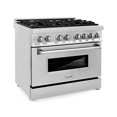 Z Line Kitchen and Bath RA36|LA 36" 4.6 cu. ft. Dual Fuel Range with Gas Stove and Electric Oven with Color Door Options RA36 Stainless Steel