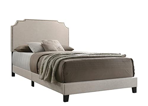 Coaster Furniture 310061Q Tamarac Upholstered Queen Bed with Nailhead Beige Panel, 64.25 x 86.25 x 51.25