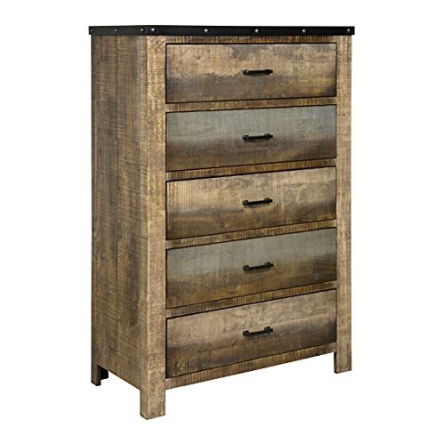 Coaster Furniture 205095 Sembene Collection 38" Chest with 5 Drawers Nail Head Accents Black Metal Hardware Asian Hardwood and Tropical Wood Materials In Antique Multi, Antique Multi