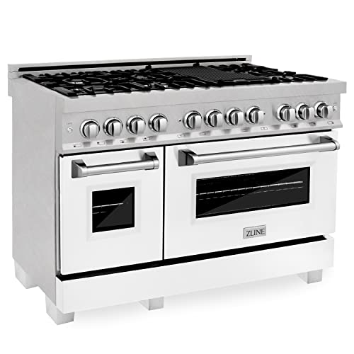 Z Line Kitchen and Bath RAS-WM-48|LA 48 in. Professional Dual Fuel Range in Snow Stainless with White Matte Door RAS-WM-48