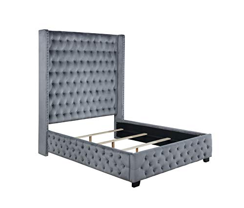 Coaster Furniture 306075KE Rocori Eastern King Wingback Tufted Bed Grey Panel