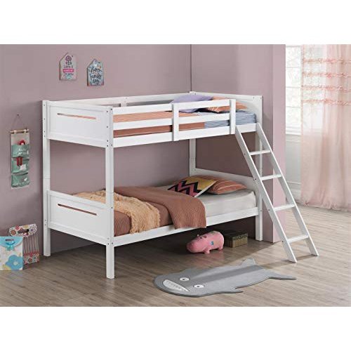 Coaster Furniture 405051WHT Armand Solid Wood Twin Over Twin Bunk Bed, White