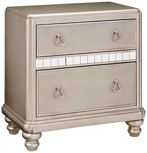 Coaster Furniture 204182 Bling Game 2-Drawer with Stacked Bun Feet Nightstand Metallic Platinum