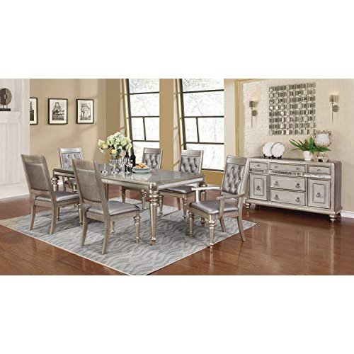 Coaster Furniture 106471-S5 Bling Game 5-Piece Dining Set with Rectangular Extension Leaf Table Metallic Platinum