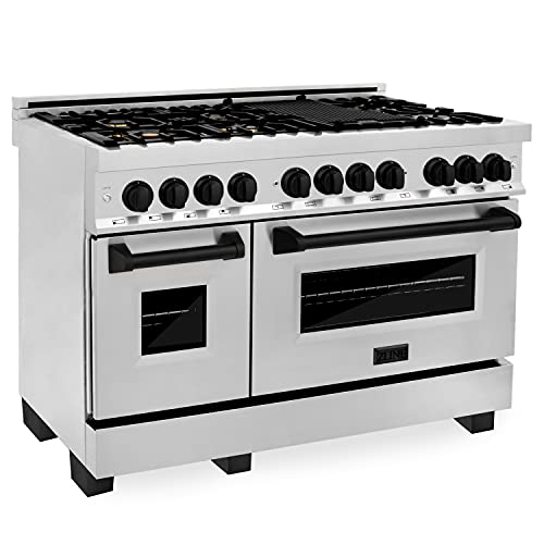 Z Line Kitchen and Bath RAZ-48-MB|LA Autograph Edition 48" 6.0 cu. ft. Dual Fuel Range with Gas Stove and Electric Oven in Stainless Steel with Matte Black Accents RAZ-48-MB