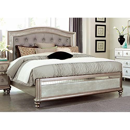 Coaster Furniture 204181KE Upholstered Bed, King, Metallic Platinum