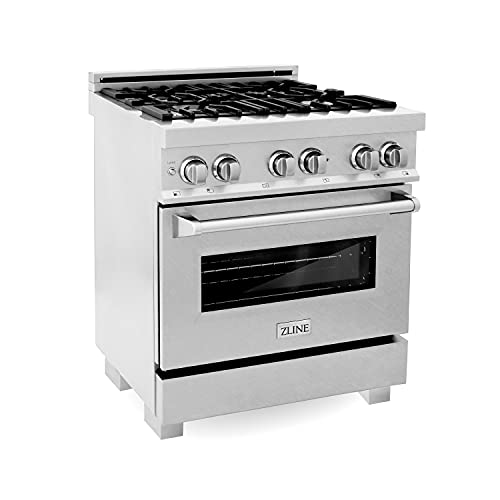 Z Line Kitchen and Bath RAS-SN-30 30" 4.0 cu. ft. Dual Fuel Range with Gas Stove and Electric Oven in DuraSnow® with Color Options RAS-SN-30 DuraSnow® Stainless Steel