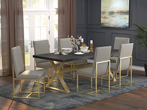 Coaster Furniture 191991-S5 Conway 5-Piece Rectangular Aged Gold Dining Set, Dark Walnut and Grey