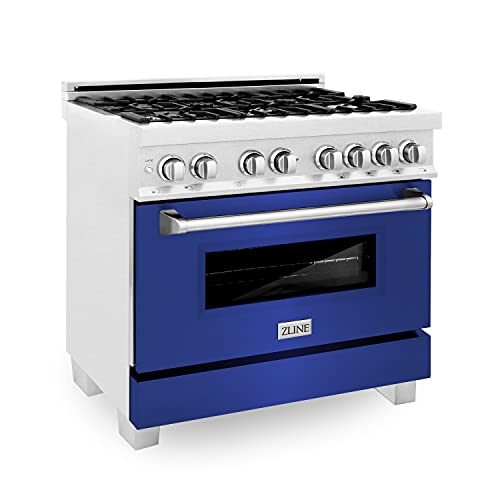 Z Line Kitchen and Bath RAS-BM-36|LA 36" 4.6 cu. ft. Dual Fuel Range with Gas Stove and Electric Oven in DuraSnow® with Color Options RAS-SN-36 Matte Blue