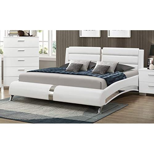 Coaster Furniture 300345Q Jeremaine Queen Upholstered Bed with Metallic Accents, White