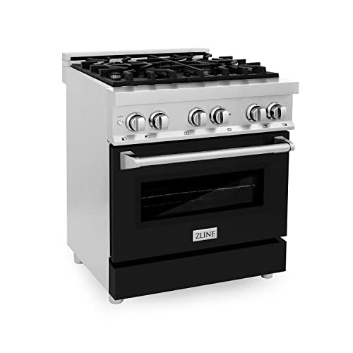 Z Line Kitchen and Bath RA-BLM-30|LA 30" 4.0 cu. ft. Dual Fuel Range with Gas Stove and Electric Oven in Stainless Steel and Black Matte Door RA-BLM-30