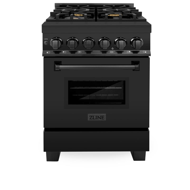 ZLINE KITCHEN AND BATH RABBR24 ZLINE 24" 2.8 cu. ft. Dual Fuel Range with Gas Stove and Electric Oven in Black Stainless Steel with Brass Burners