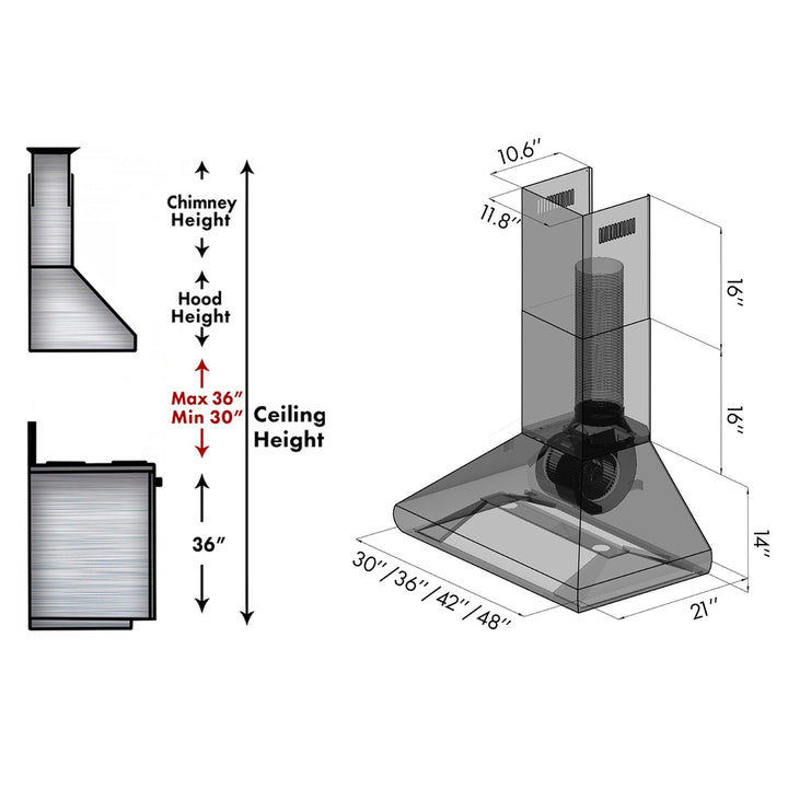 ZLINE KITCHEN AND BATH 58730 ZLINE Professional Convertible Vent Wall Mount Range Hood in Stainless Steel Size: 30 Inch