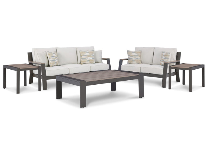 ASHLEY FURNITURE PKG013862 Outdoor Sofa and Loveseat With Coffee Table and 2 End Tables