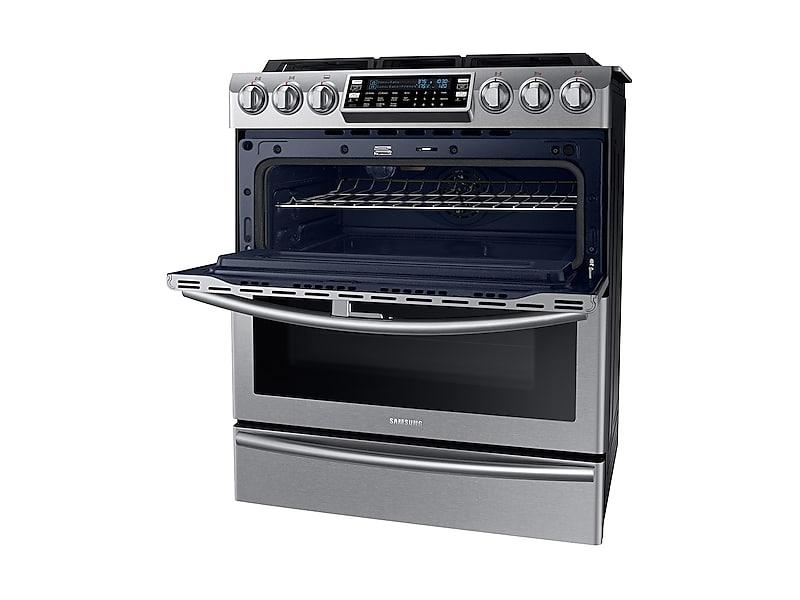 SAMSUNG NY58J9850WS 5.8 cu. ft. Slide-in Dual Fuel Range with Flex Duo TM & Dual Door in Stainless Steel