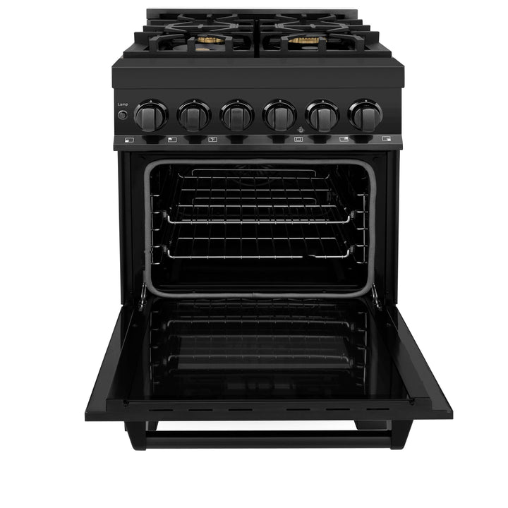 ZLINE KITCHEN AND BATH RABBR24 ZLINE 24" 2.8 cu. ft. Dual Fuel Range with Gas Stove and Electric Oven in Black Stainless Steel with Brass Burners