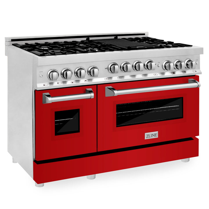 ZLINE KITCHEN AND BATH RGRM48 ZLINE 48" 6.0 cu. ft. Range with Gas Stove and Gas Oven in Stainless Steel Color: Red Matte
