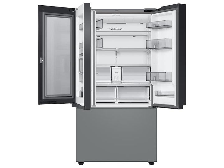 SAMSUNG RF30BB69006MAA Bespoke 3-Door French Door Refrigerator 30 cu. ft. - with Top Left and Family Hub TM Panel in White Glass - and Matte Grey Glass Bottom Door Panel