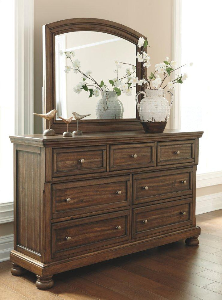 ASHLEY FURNITURE PKG006413 King Panel Bed With 2 Storage Drawers With Mirrored Dresser, Chest and 2 Nightstands