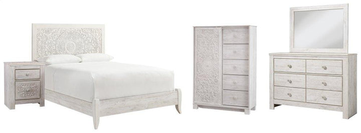 ASHLEY FURNITURE PKG002893 Queen Panel Bed With Mirrored Dresser, Chest and Nightstand