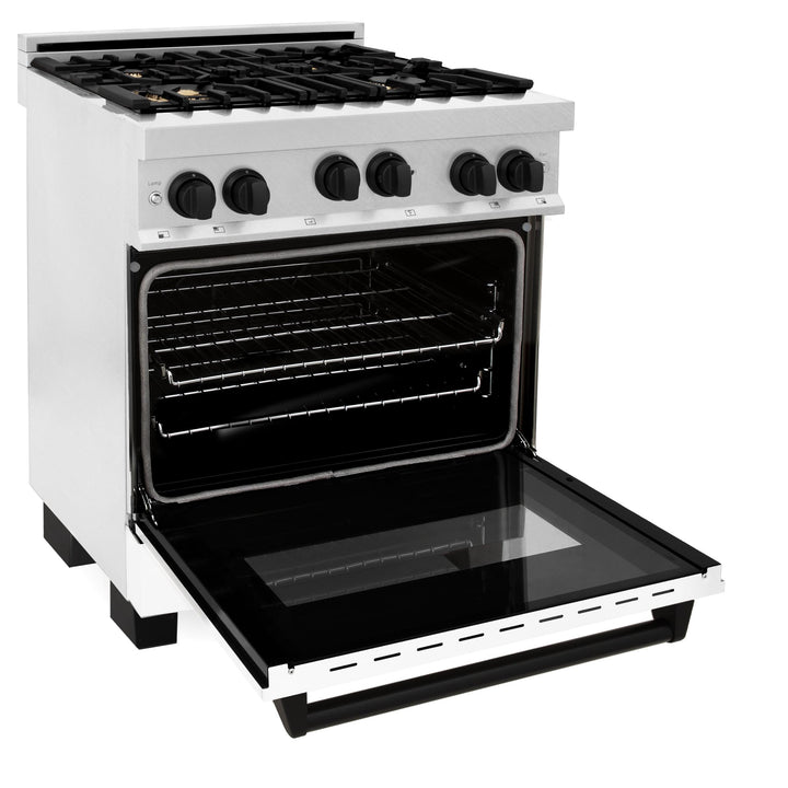 ZLINE KITCHEN AND BATH RGSZWM30CB ZLINE Autograph Edition 30" 4.0 cu. ft. Range with Gas Stove and Gas Oven in DuraSnow R Stainless Steel with White Matte Door and Accents Color: Champagne Bronze