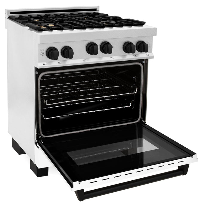 ZLINE KITCHEN AND BATH RGSZWM30MB ZLINE Autograph Edition 30" 4.0 cu. ft. Range with Gas Stove and Gas Oven in DuraSnow R Stainless Steel with White Matte Door and Accents Color: Matte Black