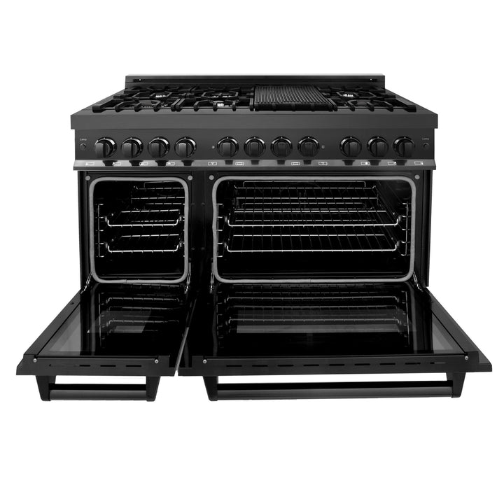 ZLINE KITCHEN AND BATH RAB48 ZLINE 48" 6.0 cu. ft. Dual Fuel Range with Gas Stove and Electric Oven in Black Stainless Steel with Brass Burners