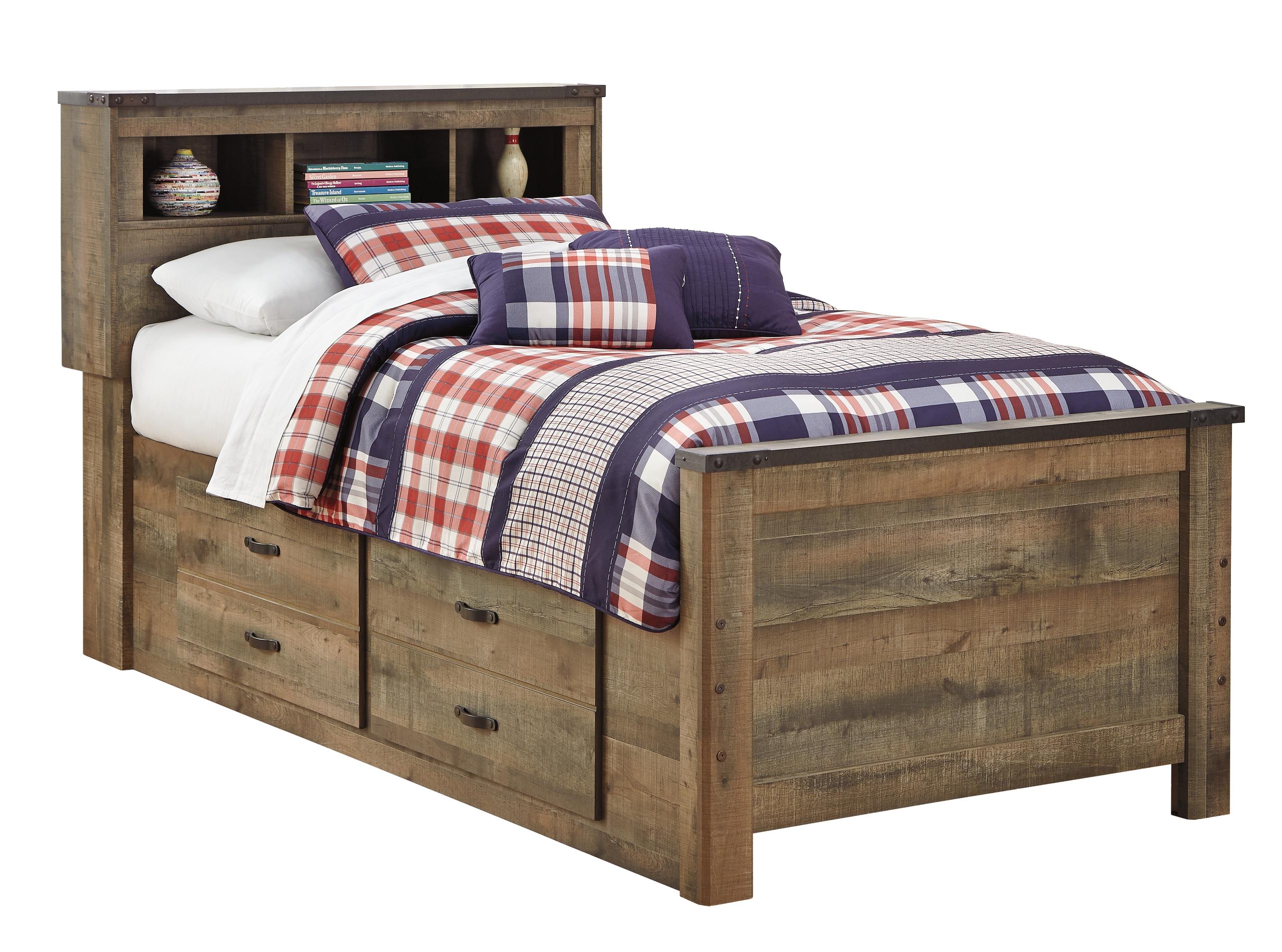 ASHLEY FURNITURE B446B18 Trinell Twin Bookcase Bed With Storage With Mirrored Dresser