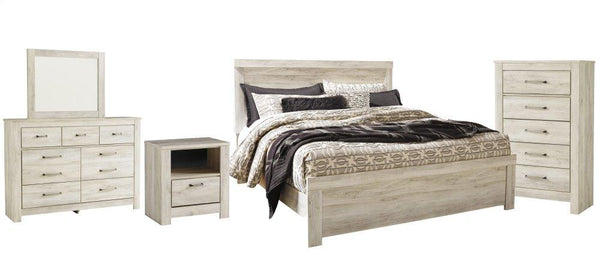 ASHLEY FURNITURE PKG004738 King Panel Bed With Mirrored Dresser, Chest and Nightstand