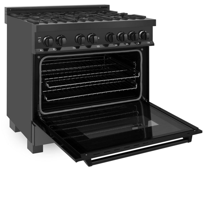 ZLINE KITCHEN AND BATH RAB36 ZLINE 36" 4.6 cu. ft. Dual Fuel Range with Gas Stove and Electric Oven in Black Stainless Steel with Brass Burners Style: Black Stainless Steel