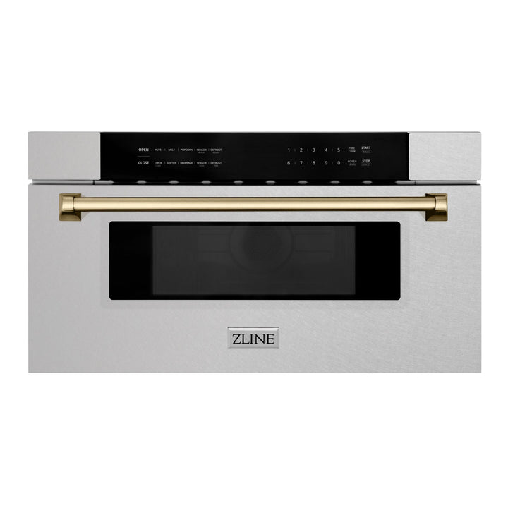 ZLINE KITCHEN AND BATH MWDZ30SSCB ZLINE Autograph Edition 30" 1.2 cu. ft. Built-In Microwave Drawer in Fingerprint Resistant Stainless Steel with Accents Color: Champagne Bronze