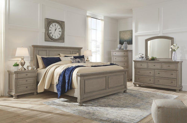 ASHLEY FURNITURE PKG006593 King Panel Bed With Mirrored Dresser, Chest and Nightstand