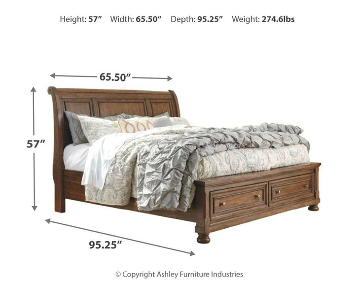 ASHLEY FURNITURE PKG006431 Queen Sleigh Bed With 2 Storage Drawers With Mirrored Dresser, Chest and 2 Nightstands