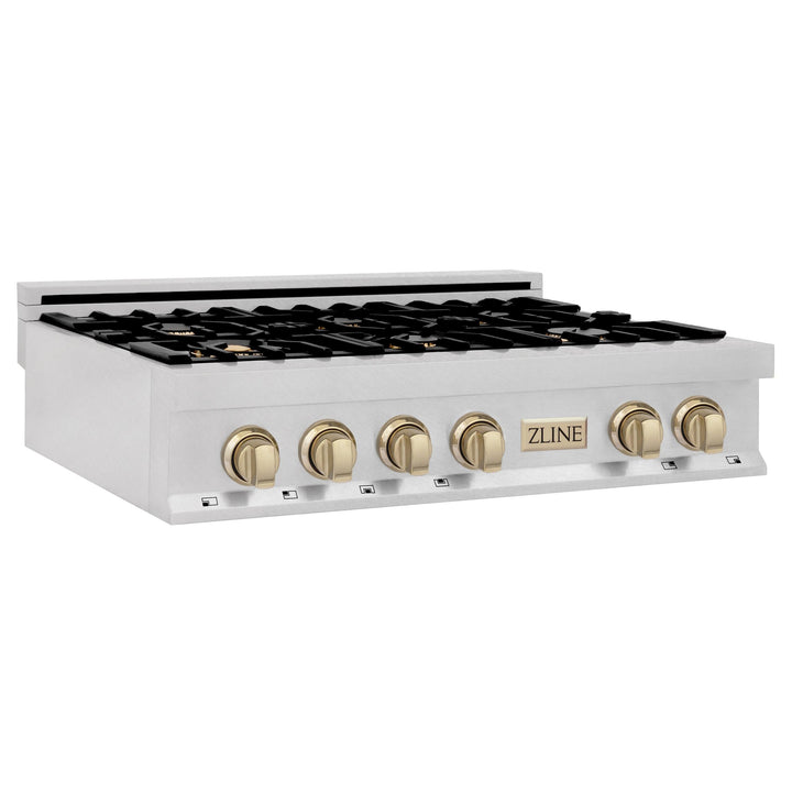 ZLINE KITCHEN AND BATH RTSZ36G ZLINE Autograph Edition 36" Porcelain Rangetop with 6 Gas Burners in DuraSnow R Stainless Steel with Accents Size: Gold