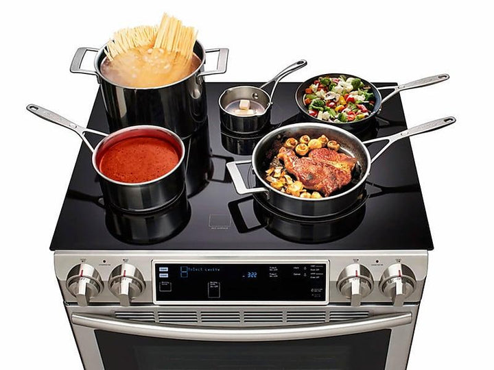 SAMSUNG NE58K9850WS 5.8 cu. ft. Slide-In Electric Range with Flex Duo TM & Dual Door in Stainless Steel