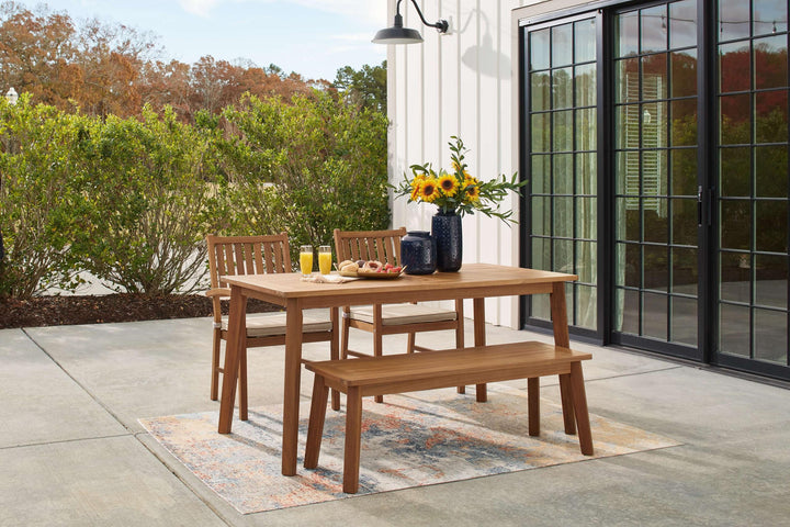 ASHLEY FURNITURE PKG013834 Outdoor Dining Table and 2 Chairs and Bench