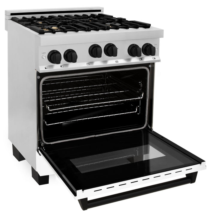 ZLINE KITCHEN AND BATH RGZWM30MB ZLINE Autograph Edition 30" 4.0 cu. ft. Range with Gas Stove and Gas Oven in Stainless Steel with White Matte Door and Accents Color: Matte Black