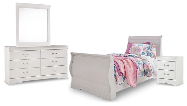 ASHLEY FURNITURE PKG014153 Twin Sleigh Bed With Mirrored Dresser and Nightstand