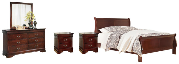 ASHLEY FURNITURE PKG004981 King Sleigh Bed With Mirrored Dresser and 2 Nightstands