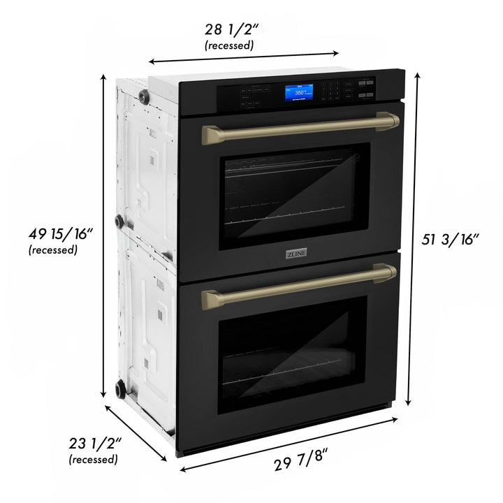 ZLINE KITCHEN AND BATH AWDZ30BSG ZLINE 30" Autograph Edition Double Wall Oven with Self Clean and True Convection in Black Stainless Steel Color: Gold