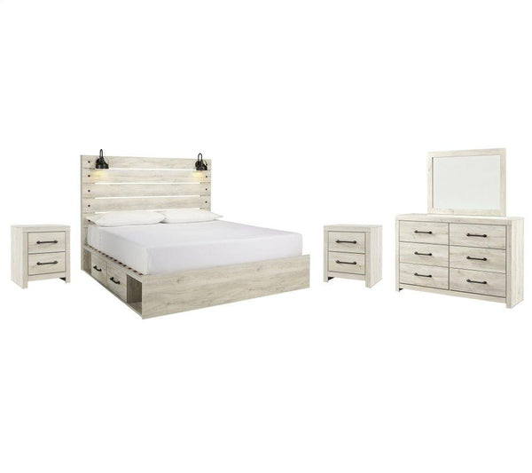 ASHLEY FURNITURE PKG003027 King Panel Bed With 4 Storage Drawers With Mirrored Dresser and 2 Nightstands