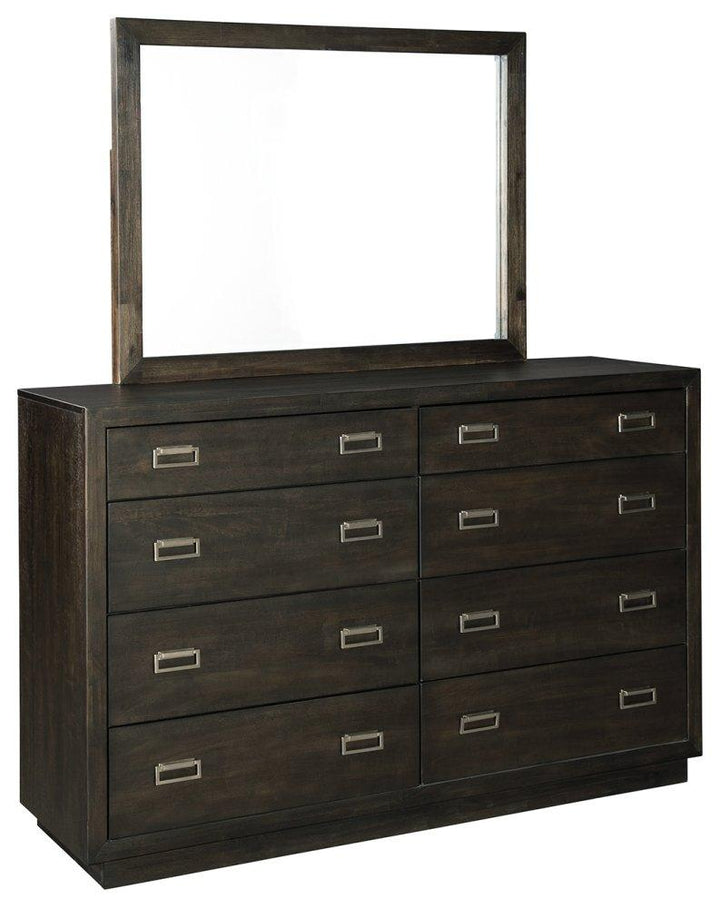 ASHLEY FURNITURE PKG006533 Queen Upholstered Panel Bed With Storage With Mirrored Dresser