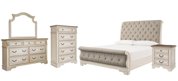 ASHLEY FURNITURE PKG006672 Queen Sleigh Bed With Mirrored Dresser, Chest and Nightstand