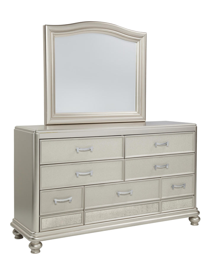 ASHLEY FURNITURE PKG010744 California King Upholstered Bed With Mirrored Dresser and Chest