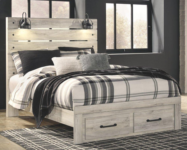 ASHLEY FURNITURE PKG003095 Queen Panel Bed With 2 Storage Drawers With Mirrored Dresser and Chest
