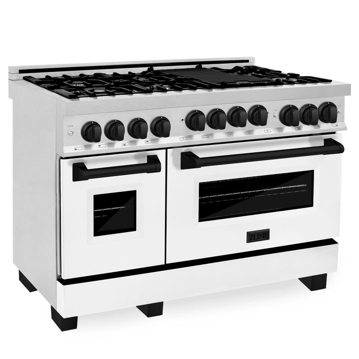 ZLINE KITCHEN AND BATH RGSZWM48CB ZLINE Autograph Edition 48" 6.0 cu. ft. Range with Gas Stove and Gas Oven in DuraSnow R Stainless Steel with White Matte Door Color: Champagne Bronze